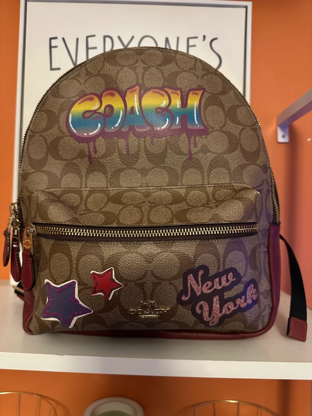 COACH Medium Charlie Signature Print  Backpack with Graffiti Print (EUC)